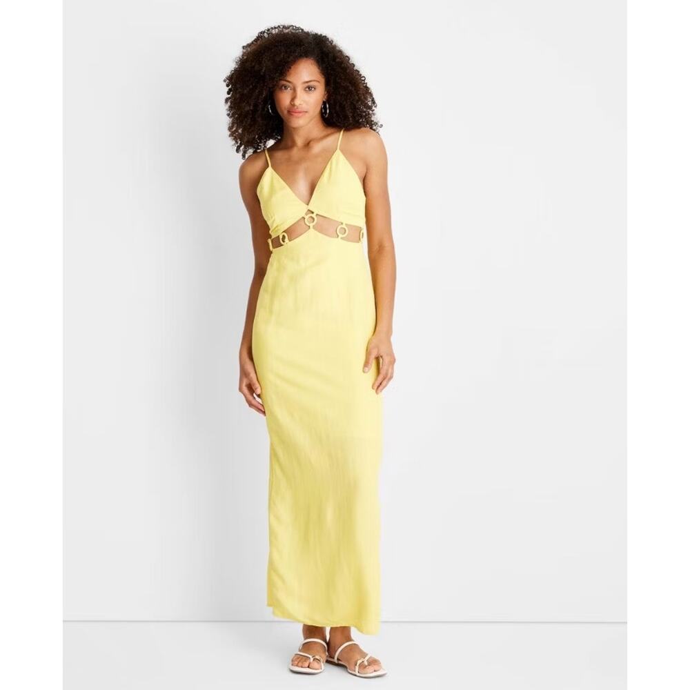 MAXI DRESS Women Yellow Sleeveless Ring Detail Jenée Naylor Size 16